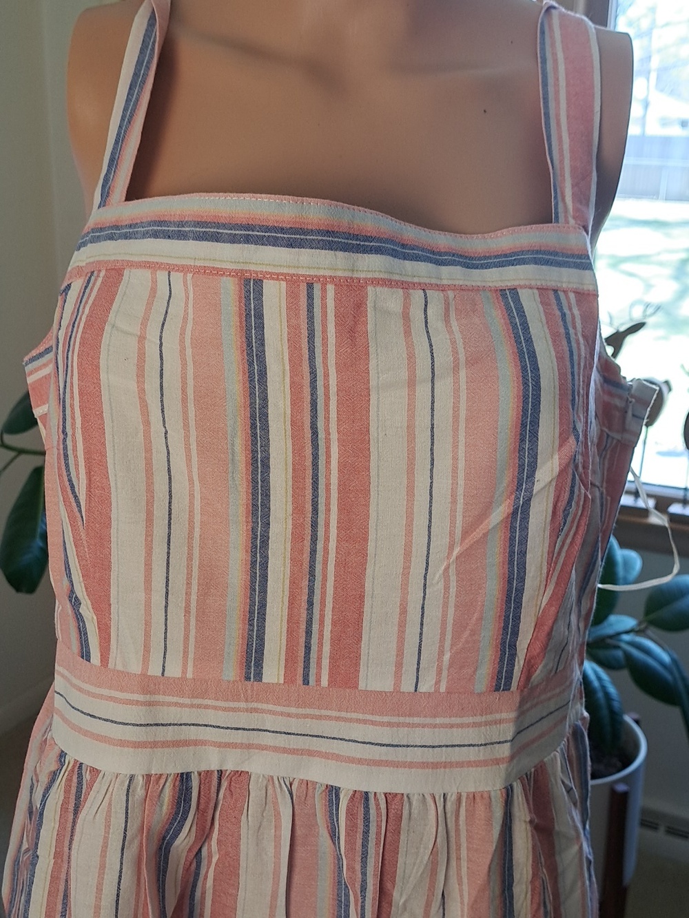 Umgee Pink & Blue Striped Tiered Midi Dress L Ptp 18" - Picture 2 of 7